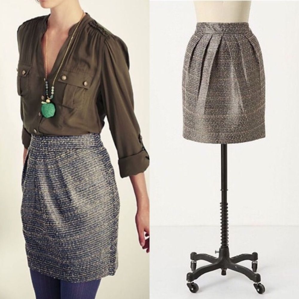Anthro Tabitha Avant Metallic Tweed Pleated Skirt‎